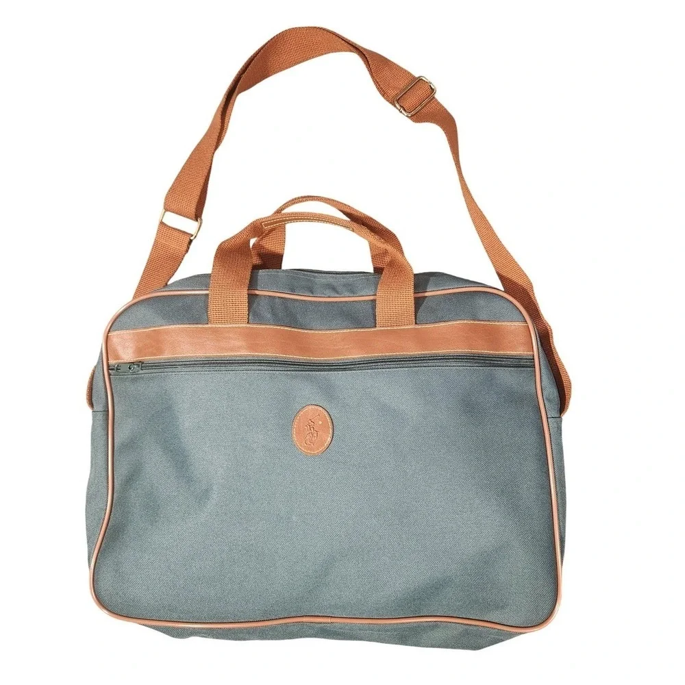 Vintage Polo Ralph Lauren Green Canvas Messenger Bag Weekender Travel Duffle 90s